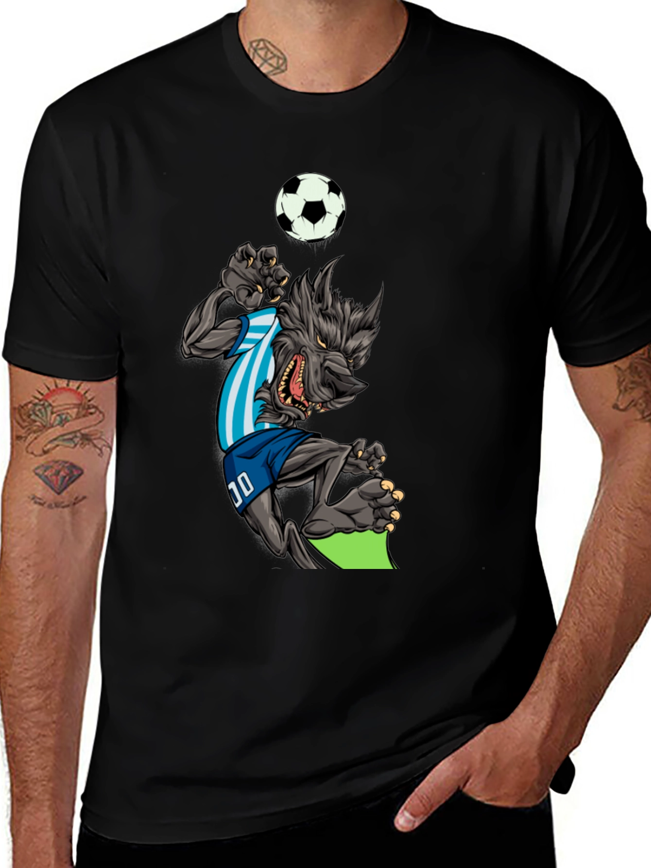 Soccer Wolf Graphic T-Shirt - Mens Black Tee