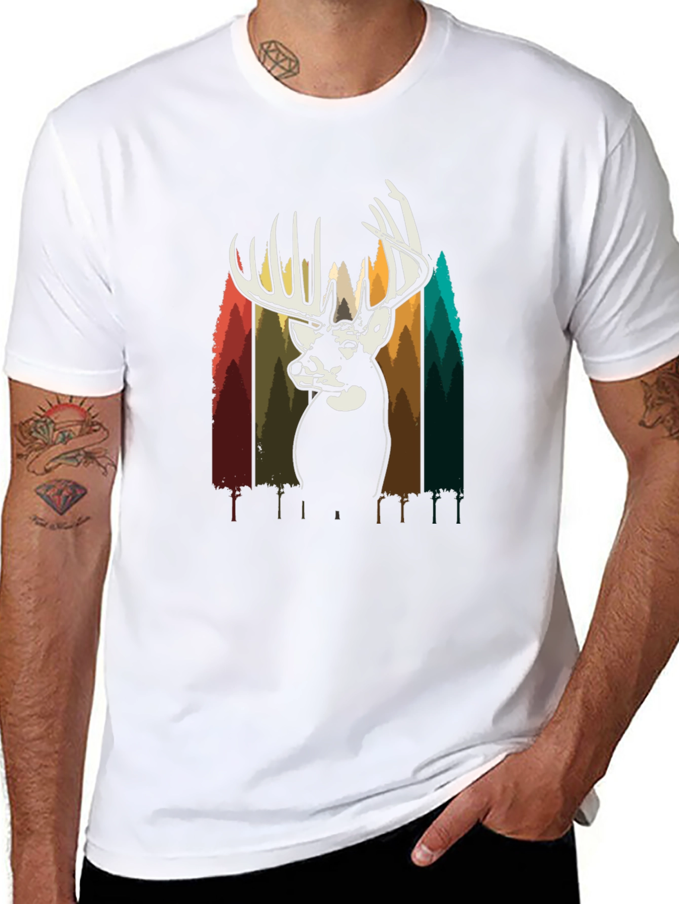Deer Silhouette Graphic Tee - Black Cotton Blend