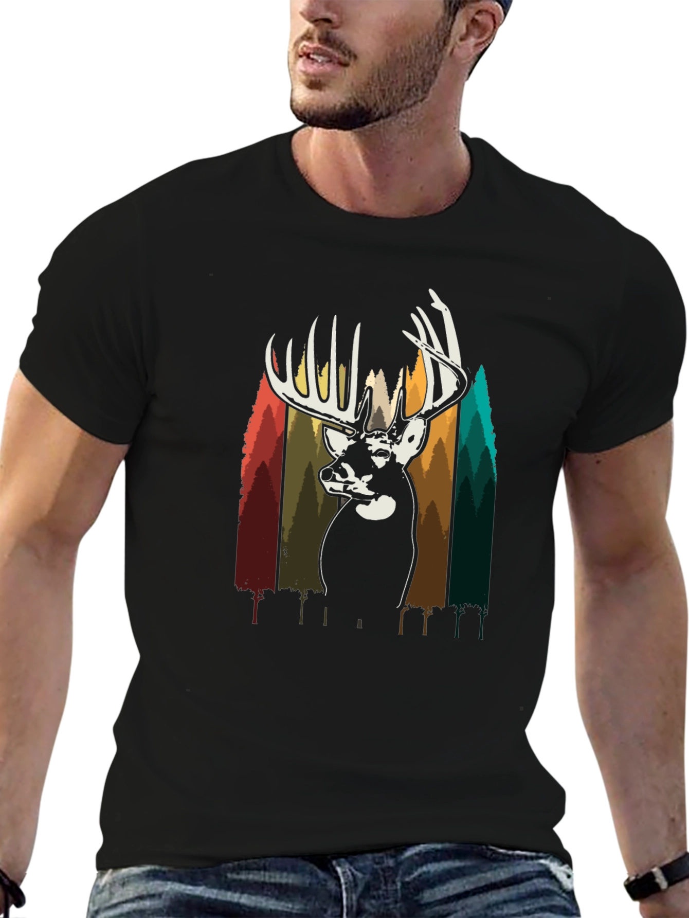 Deer Silhouette Graphic Tee - Black Cotton Blend