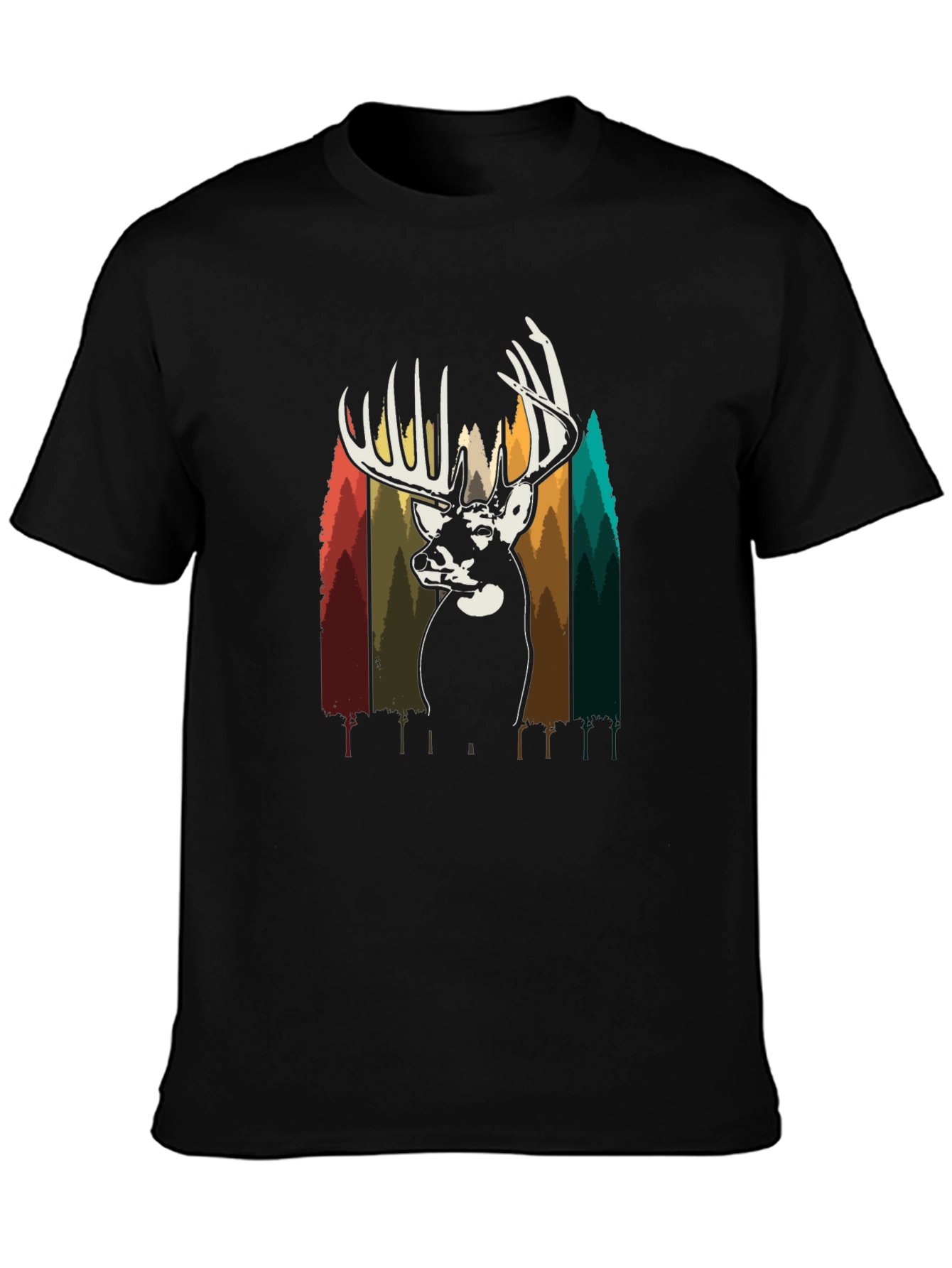 Deer Silhouette Graphic Tee - Black Cotton Blend