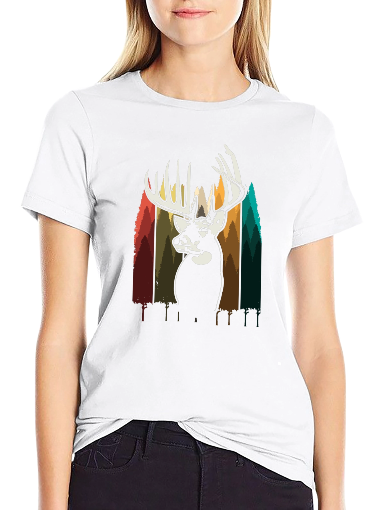 Deer Silhouette Graphic Tee - Black Cotton Blend