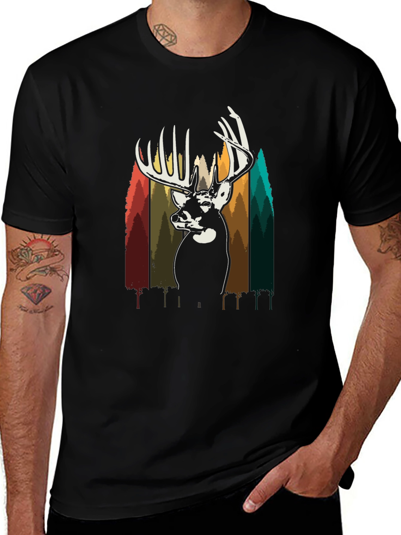 Deer Silhouette Graphic Tee - Black Cotton Blend