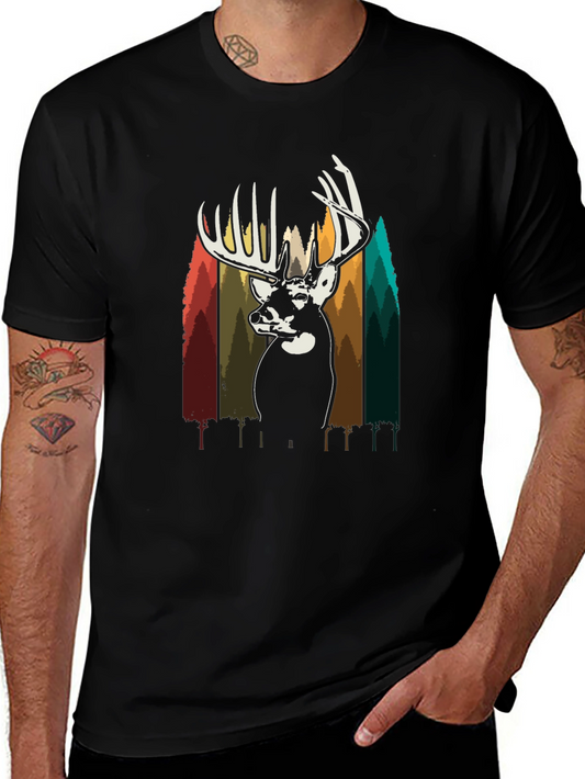 Deer Silhouette Graphic Tee - Black Cotton Blend