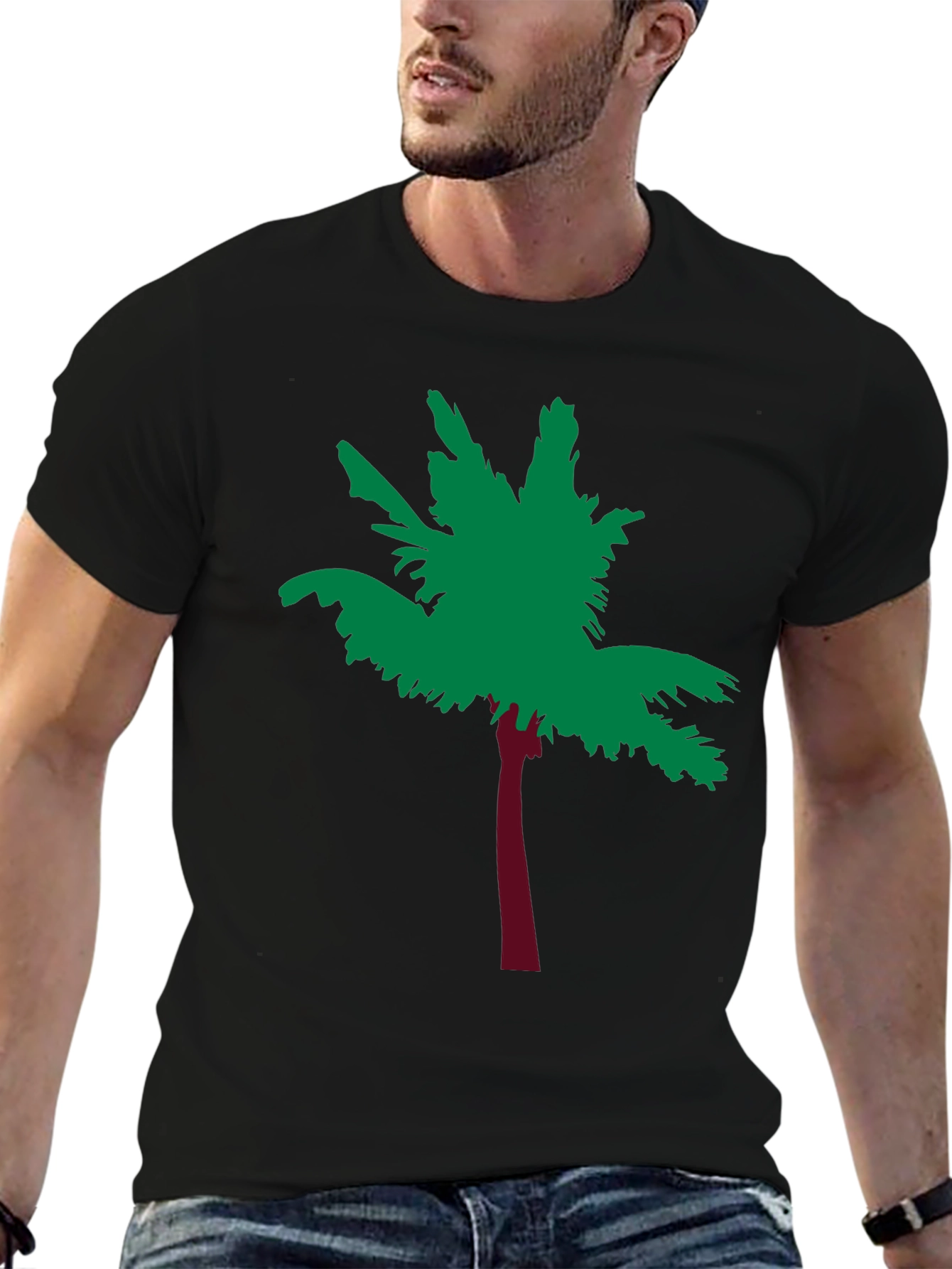 Tropical Palm Tree Graphic Tee - Soft Black Cotton