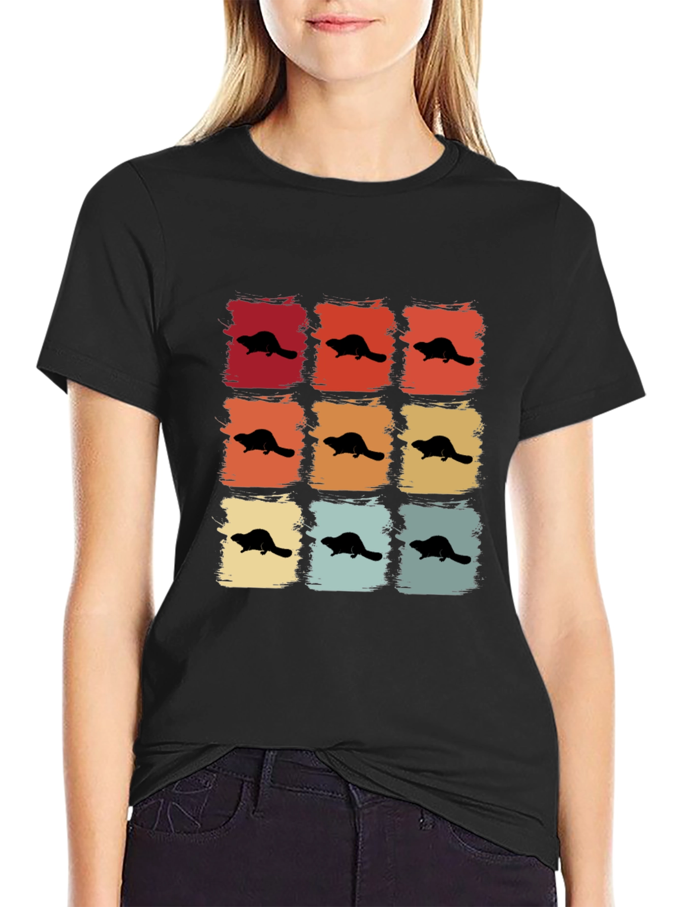 Retro Beaver Pattern T-Shirt