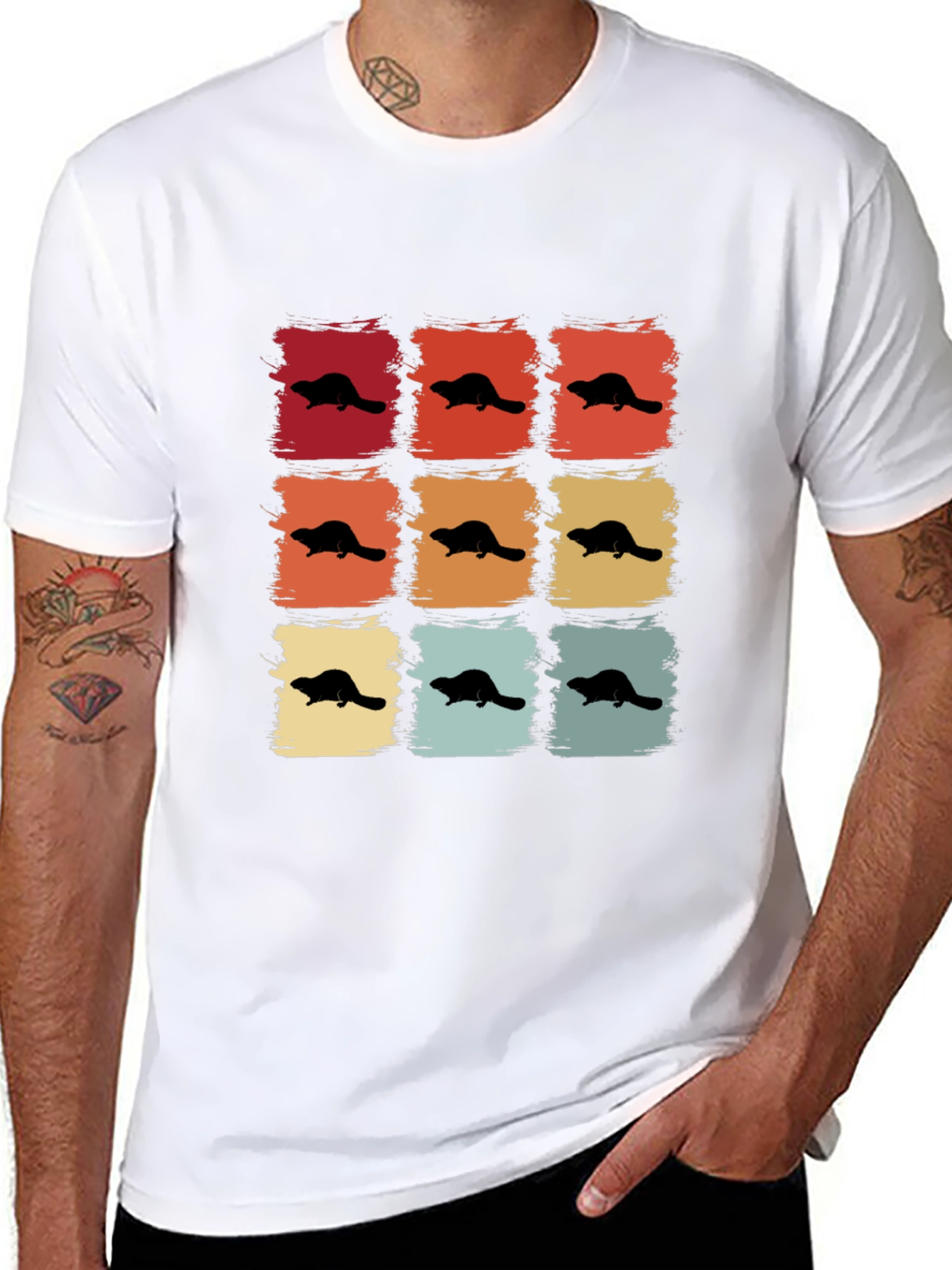 Retro Beaver Pattern T-Shirt