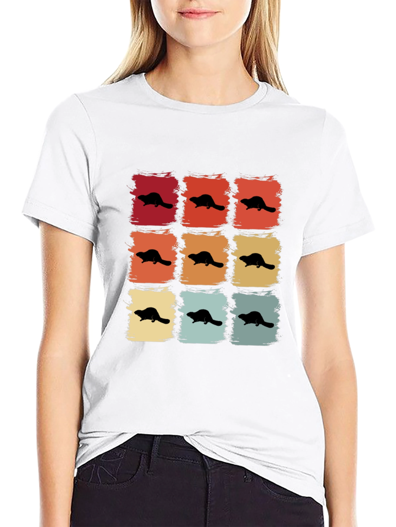 Retro Beaver Pattern T-Shirt