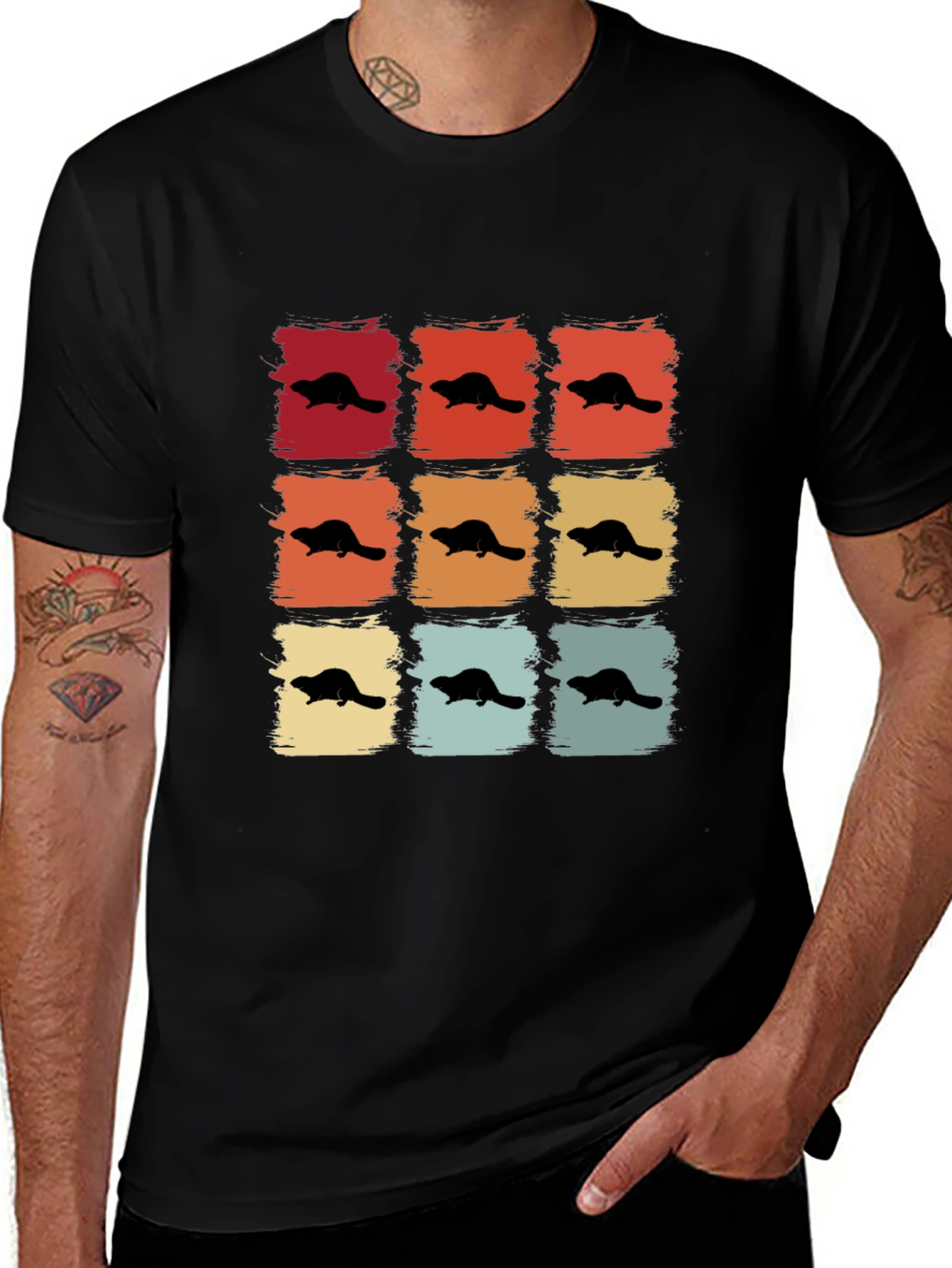 Retro Beaver Pattern T-Shirt
