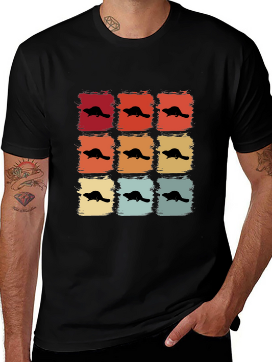Retro Beaver Pattern T-Shirt