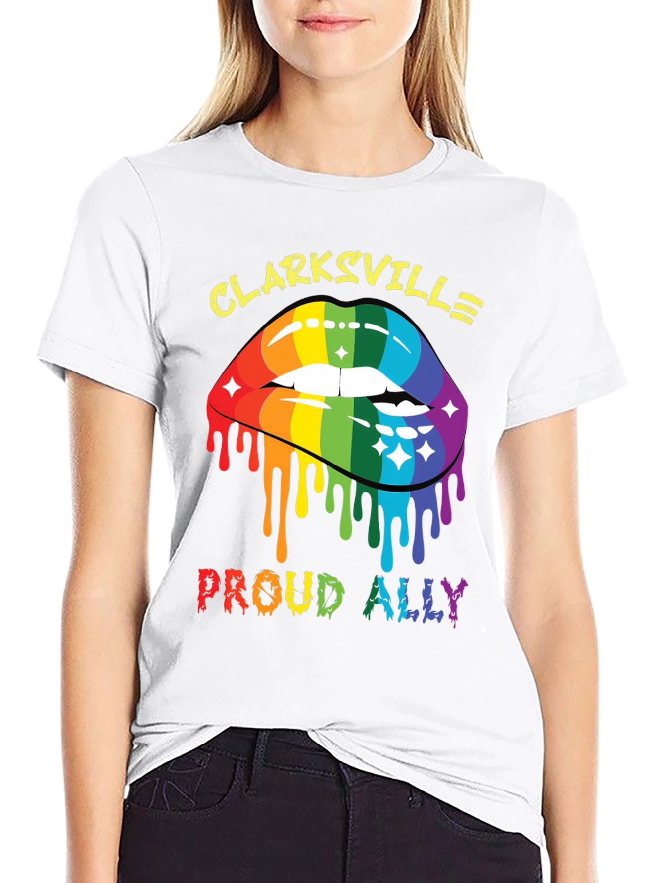 Clarksville Proud Ally Rainbow Lips Graphic T-Shirt