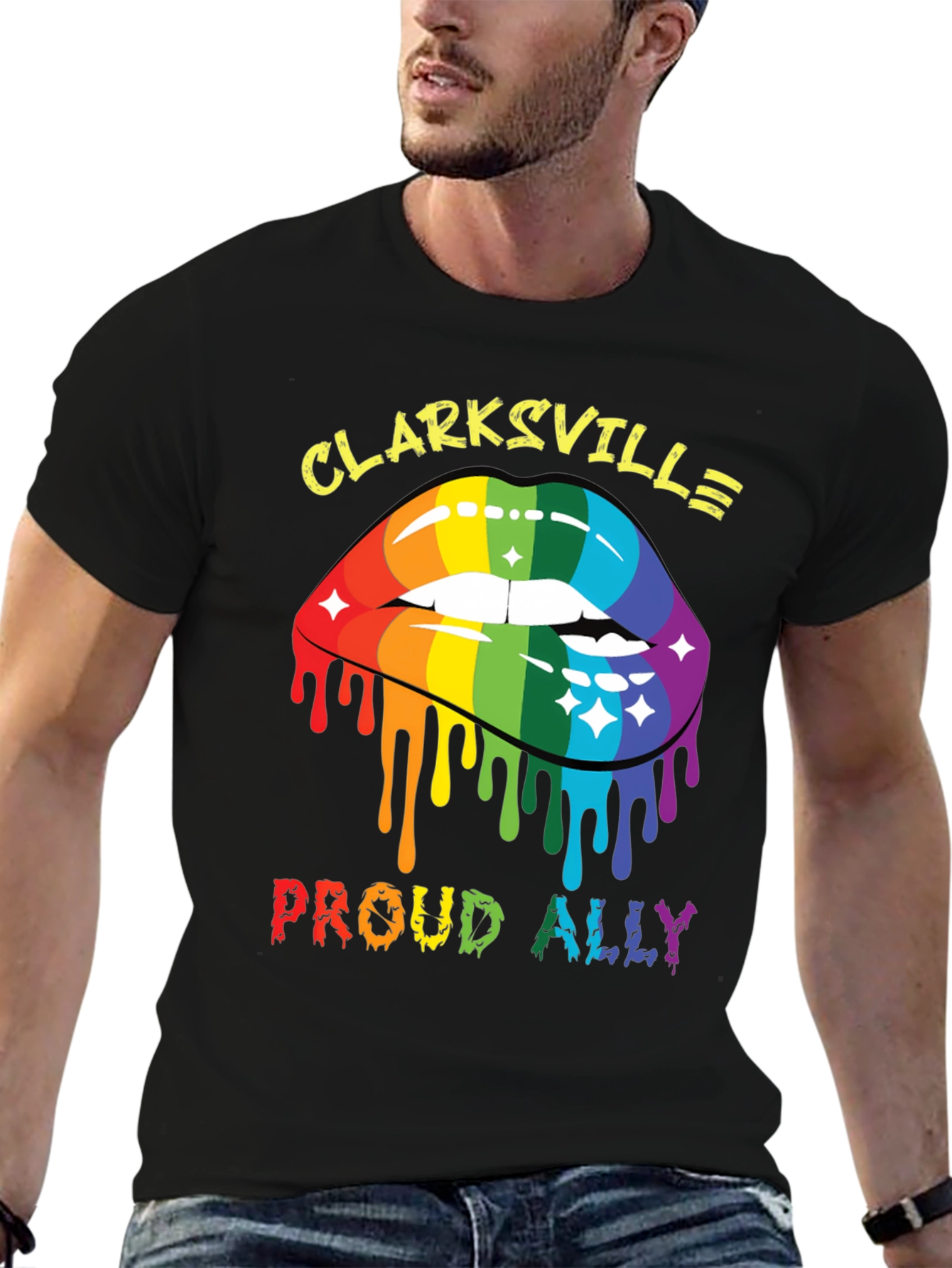 Clarksville Proud Ally Rainbow Lips Graphic T-Shirt