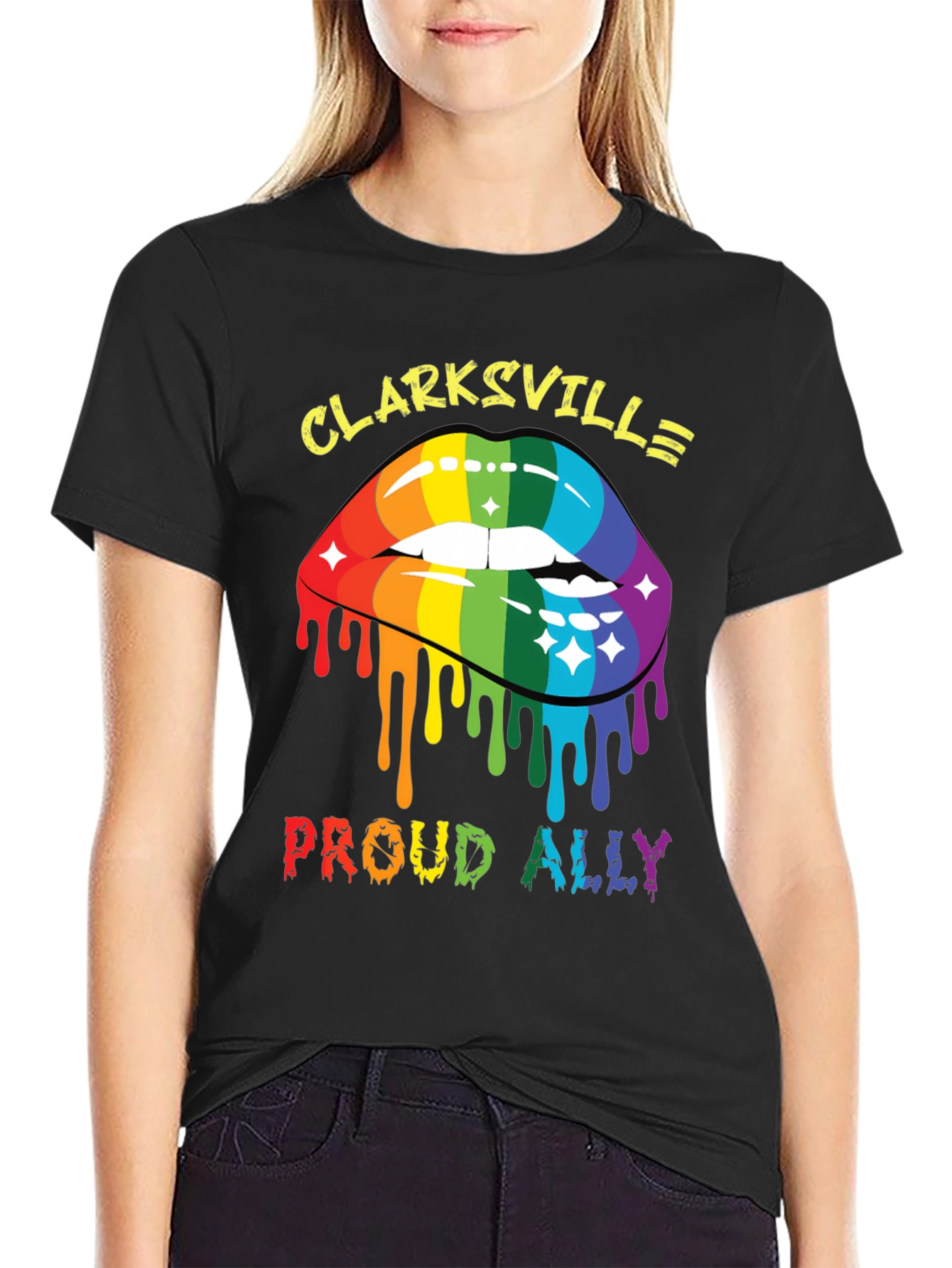Clarksville Proud Ally Rainbow Lips Graphic T-Shirt