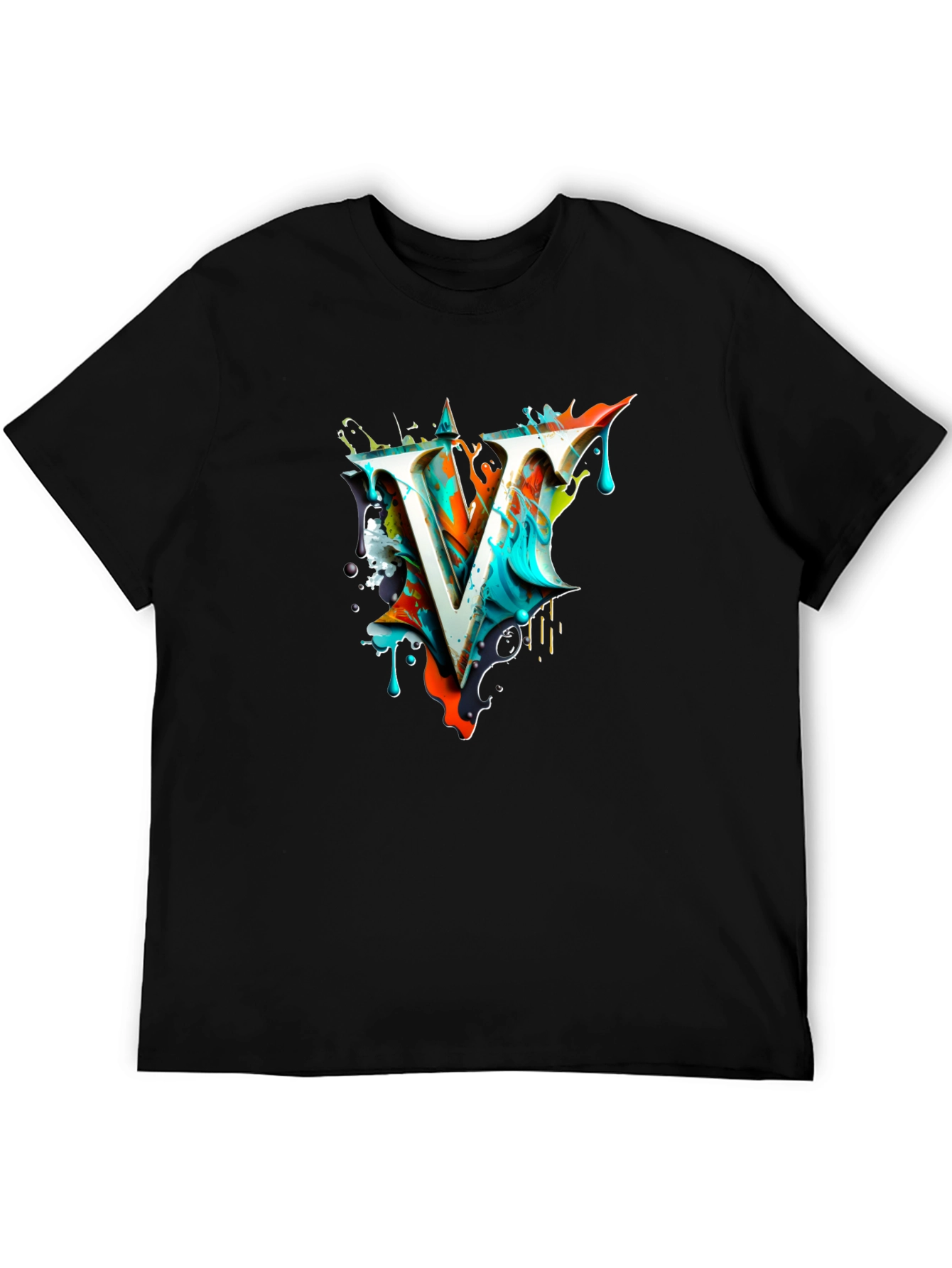 Abstract V Letter Black T-Shirt