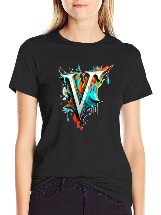 Abstract V Letter Black T-Shirt