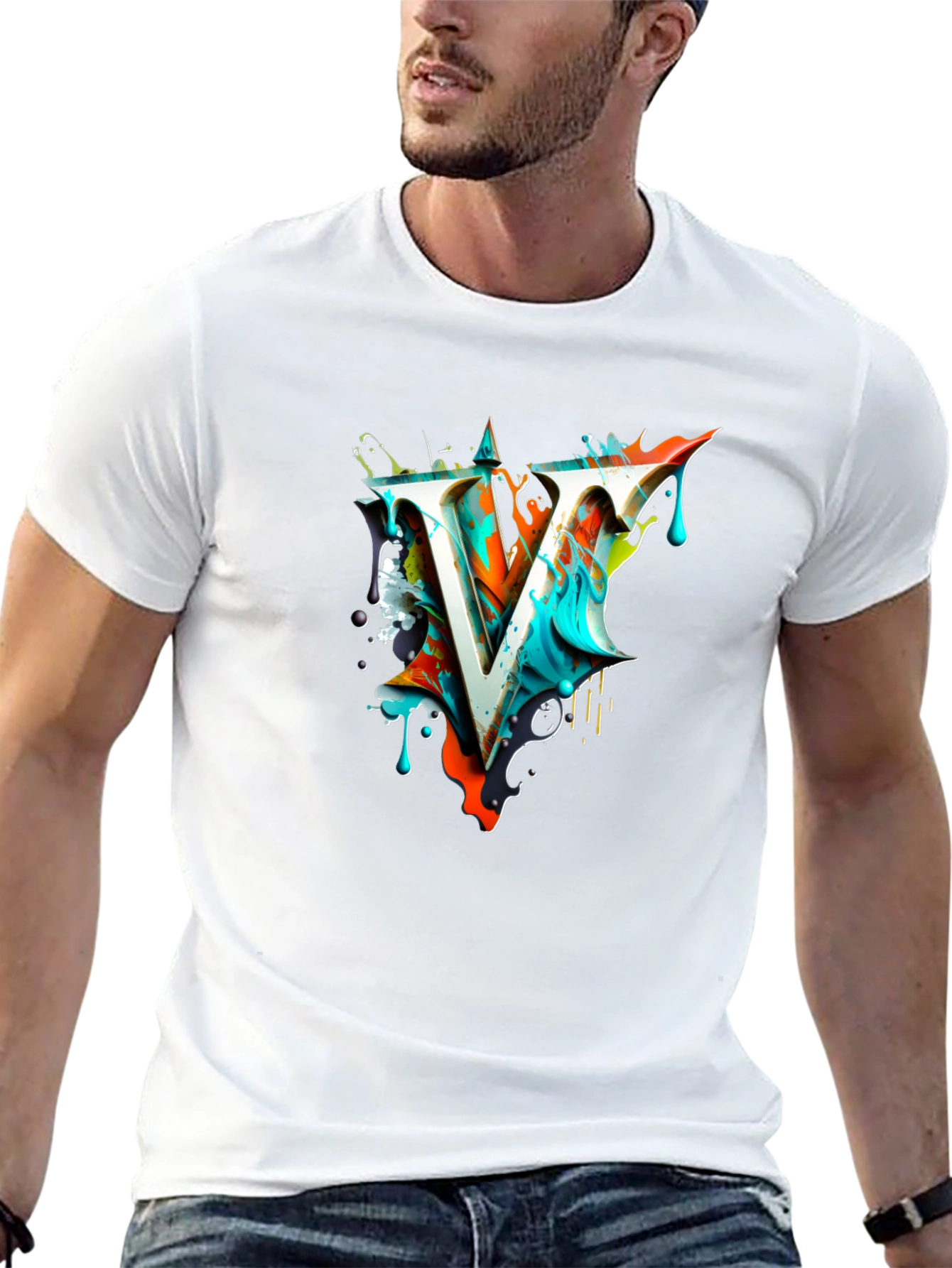 Abstract V Letter Black T-Shirt