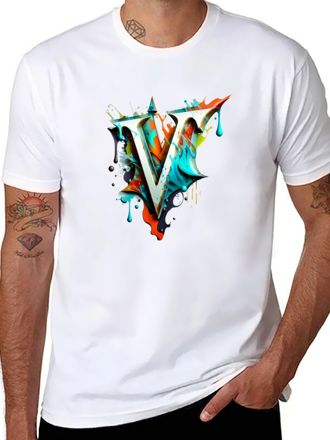 Abstract V Letter Black T-Shirt