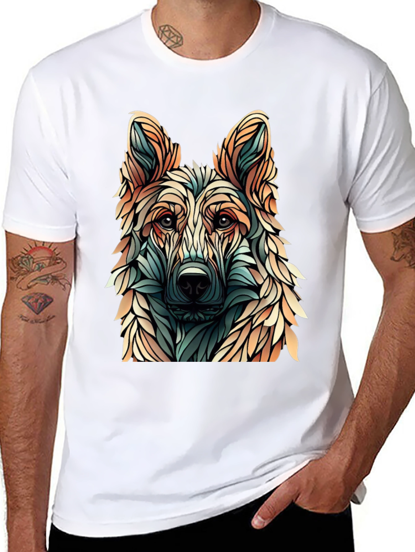Abstract Dog Graphic T-Shirt - Stylish Canine Design