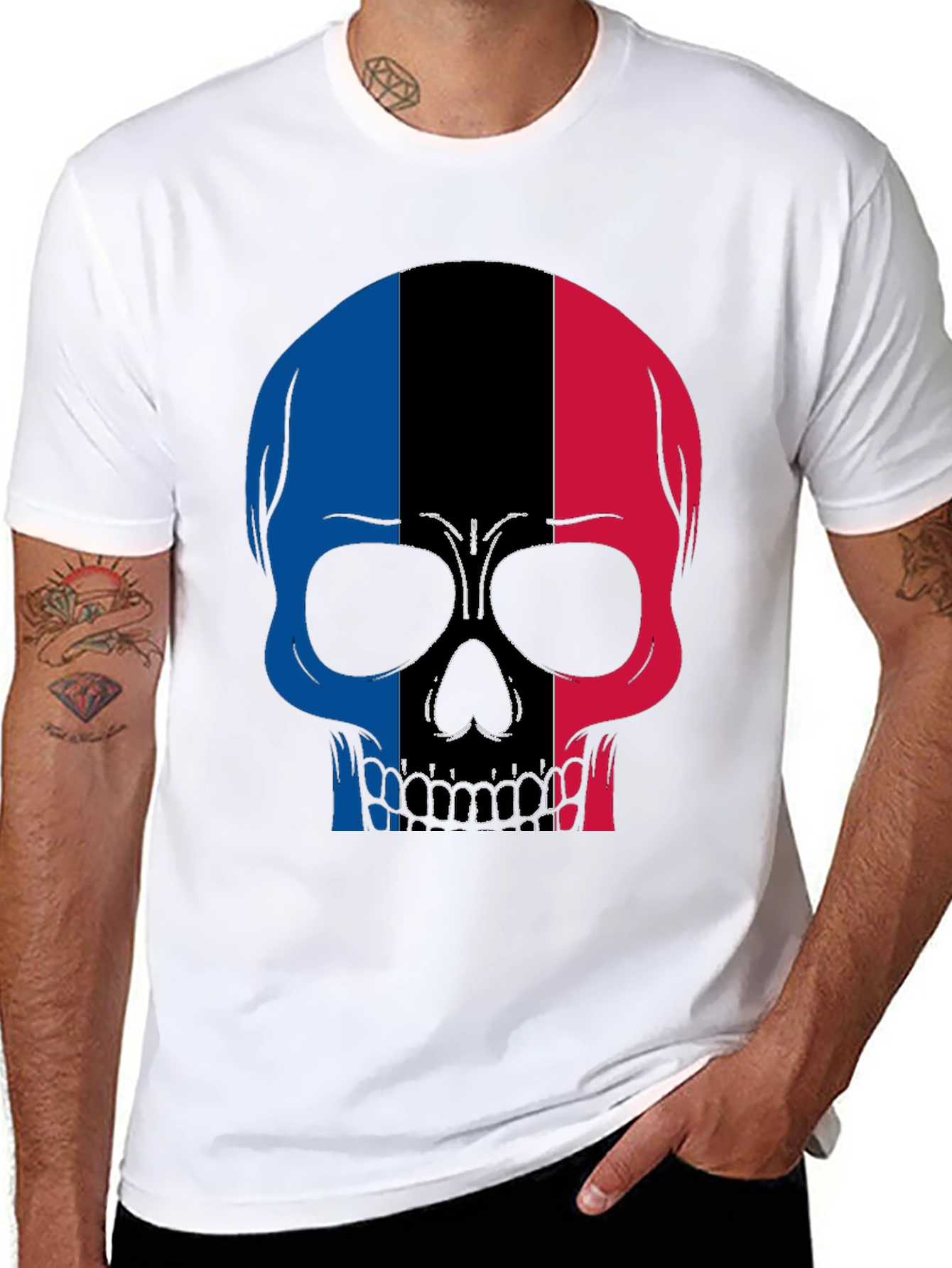 Skull France Flag Graphic T-Shirt