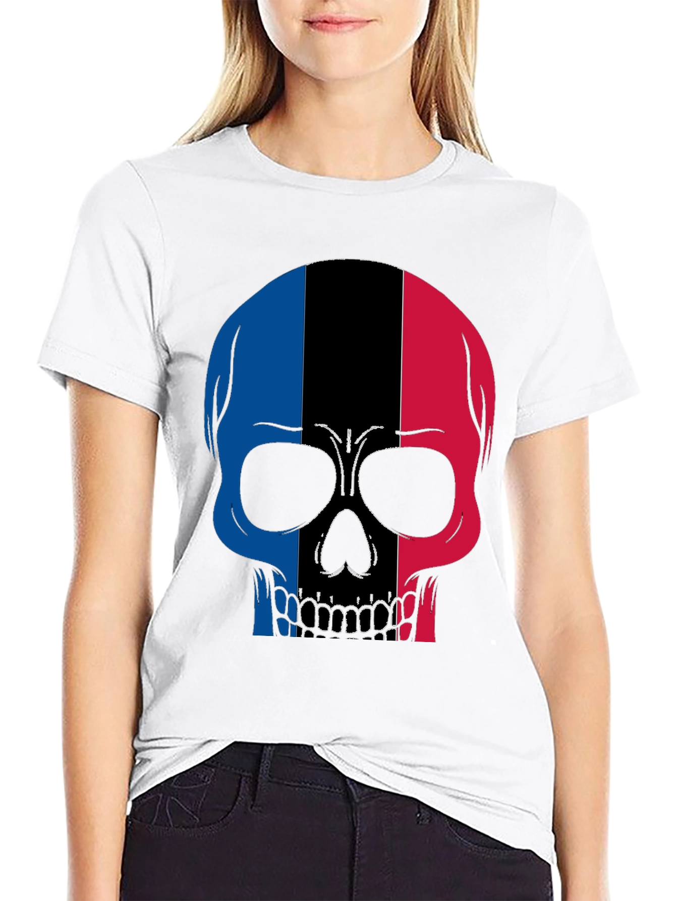 Skull France Flag Graphic T-Shirt