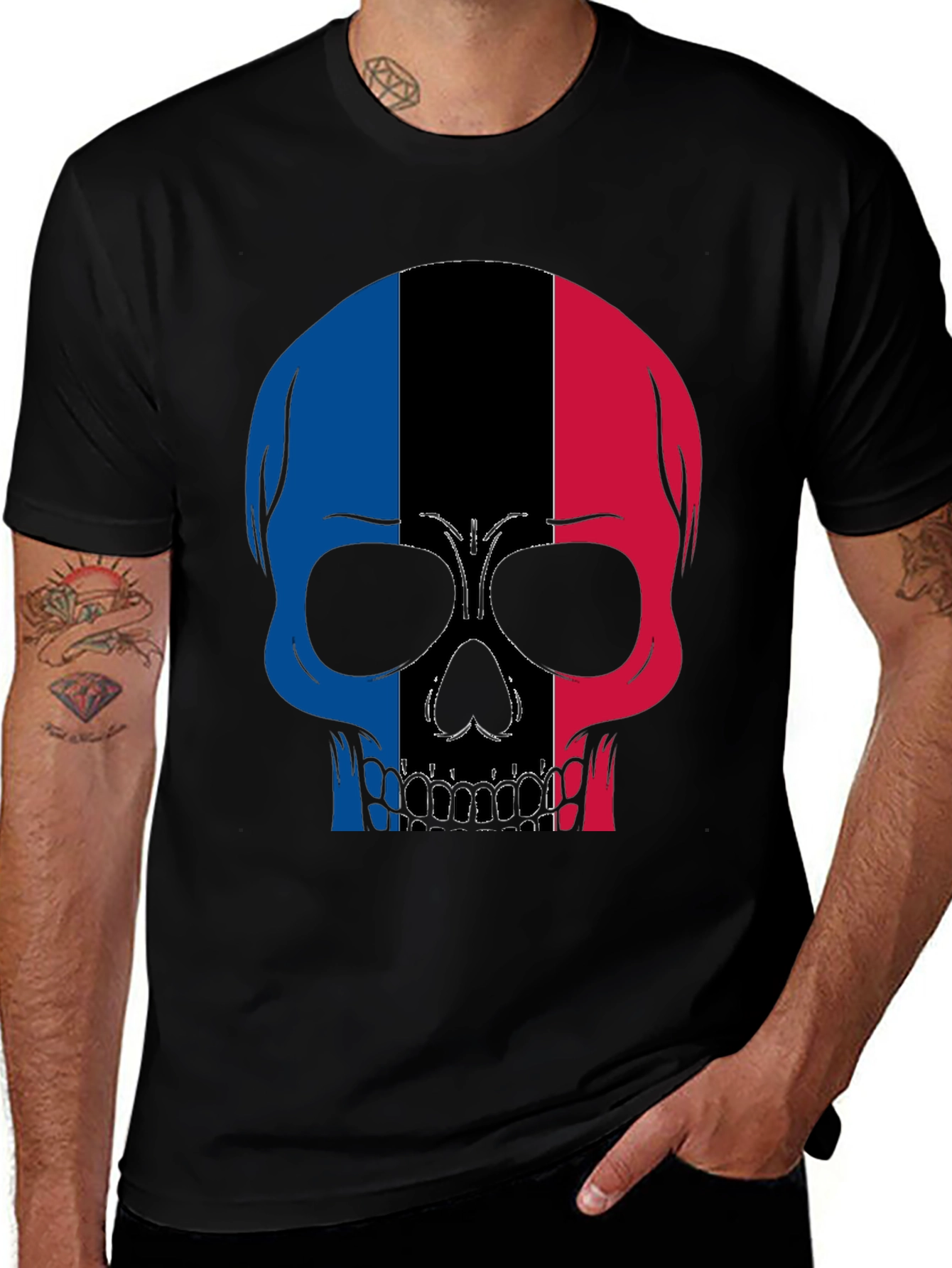 Skull France Flag Graphic T-Shirt