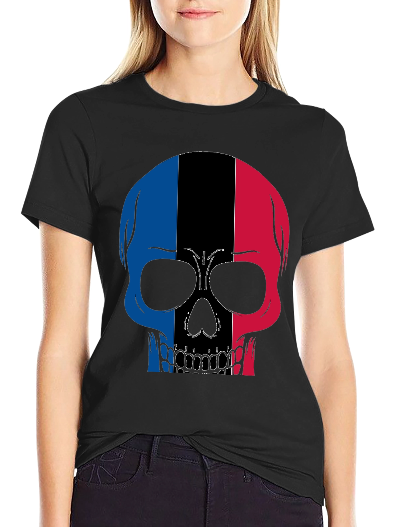 Skull France Flag Graphic T-Shirt