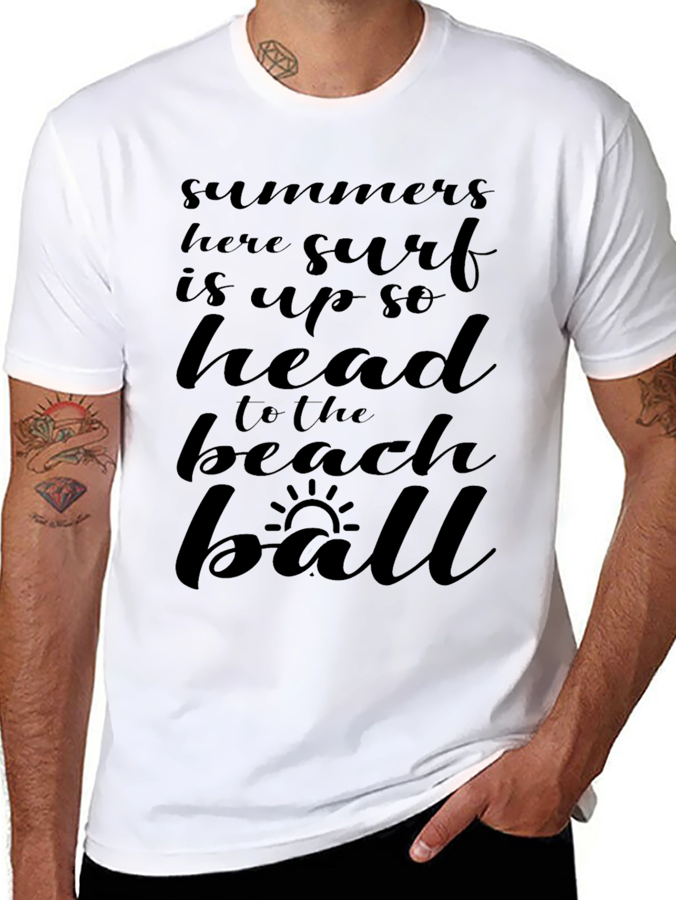 Summer Surf Beach Ball Black Graphic Tee