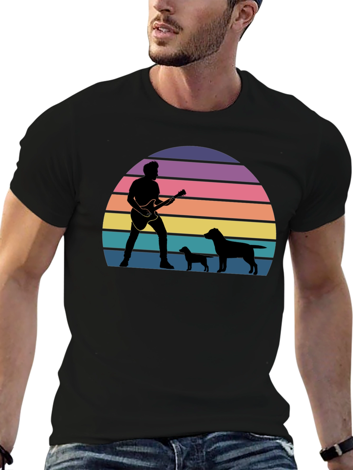 Guitar Man & Dogs Sunset T-Shirt