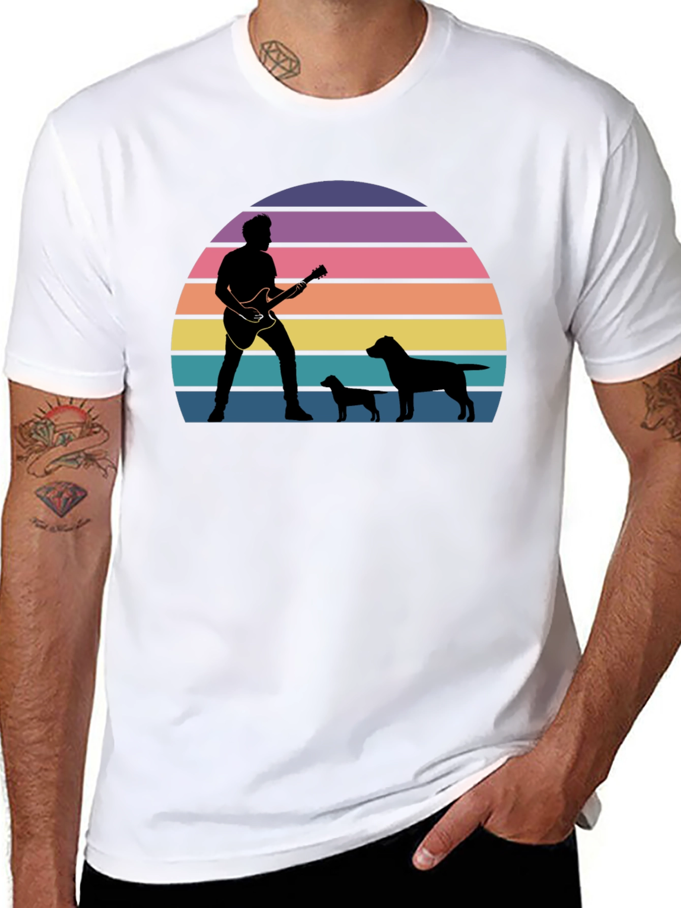 Guitar Man & Dogs Sunset T-Shirt