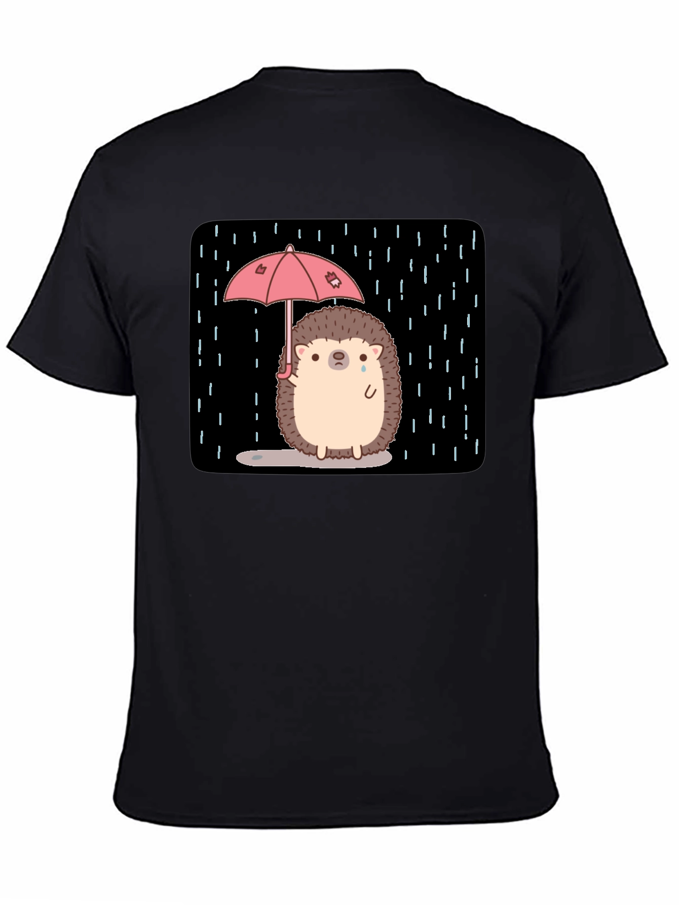 Sad Hedgehog Rain T-Shirt - Black