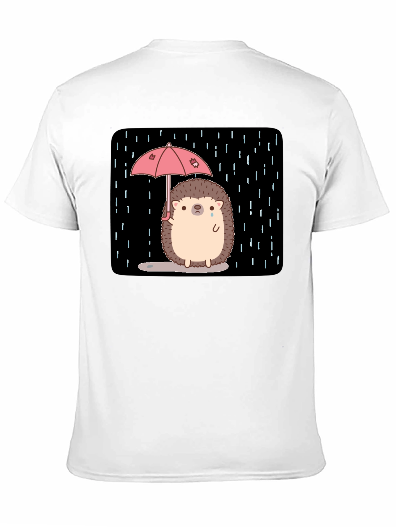 Sad Hedgehog Rain T-Shirt - Black