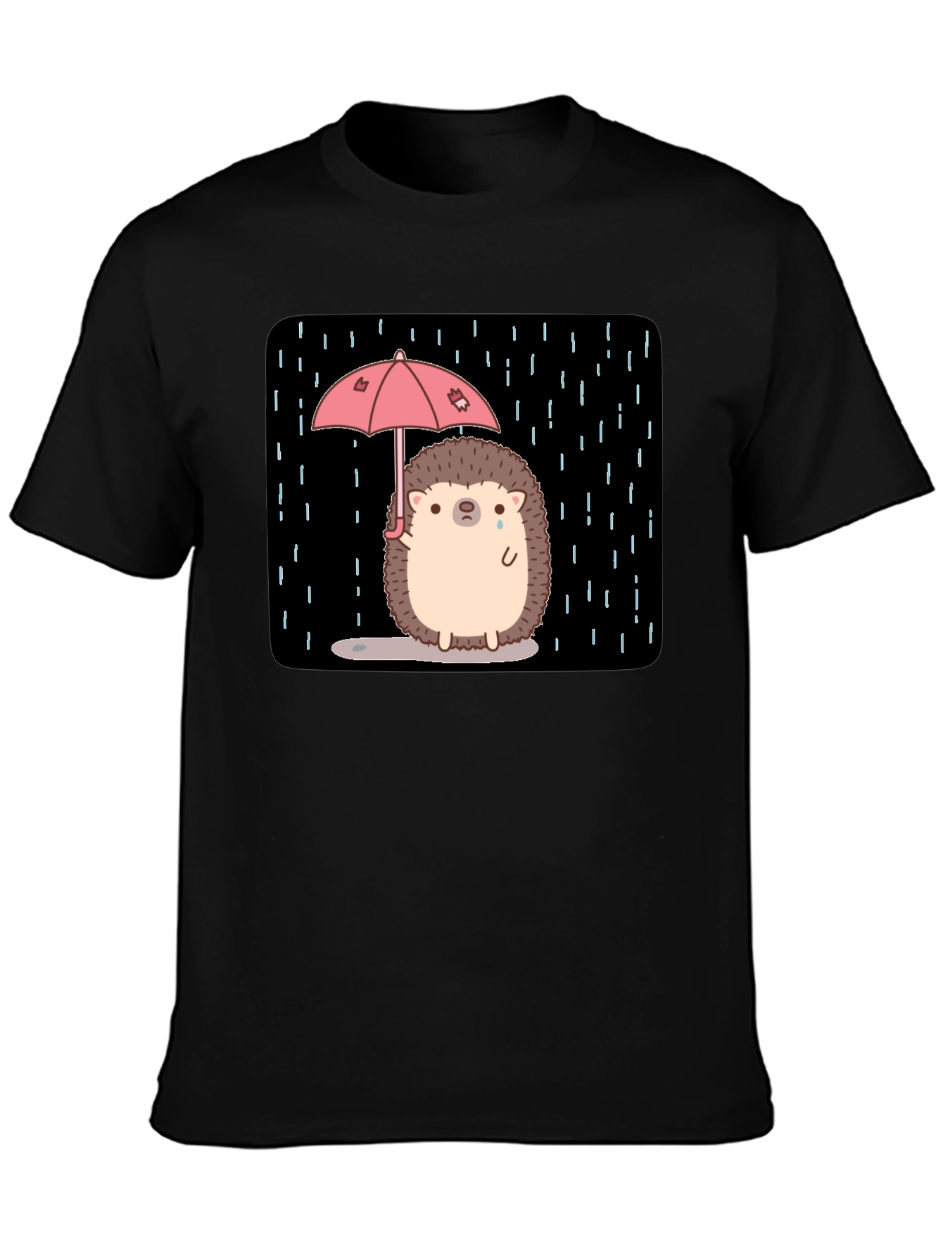 Sad Hedgehog Rain T-Shirt - Black
