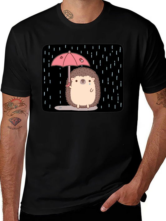 Sad Hedgehog Rain T-Shirt - Black