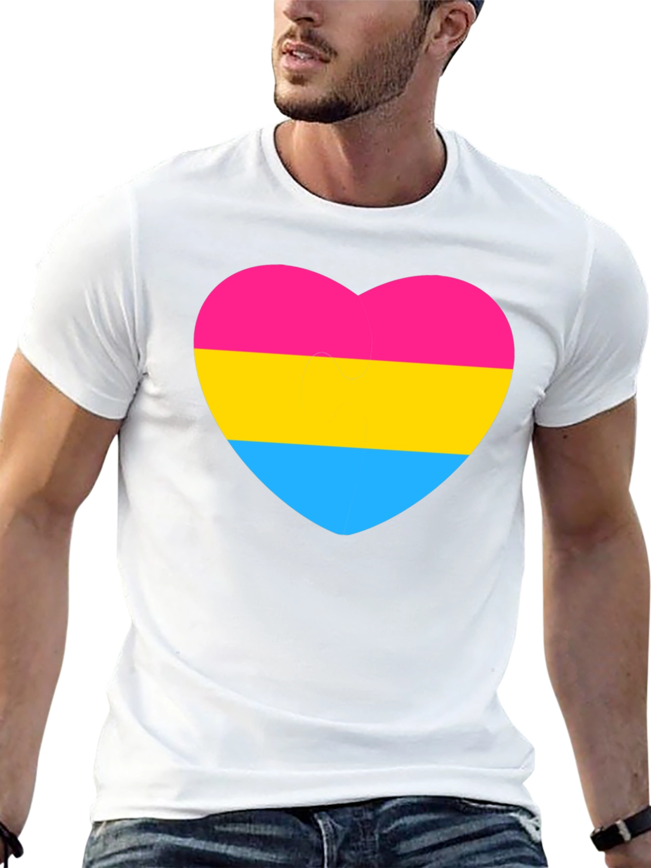 Pansexual Pride Heart Graphic Tee - Black