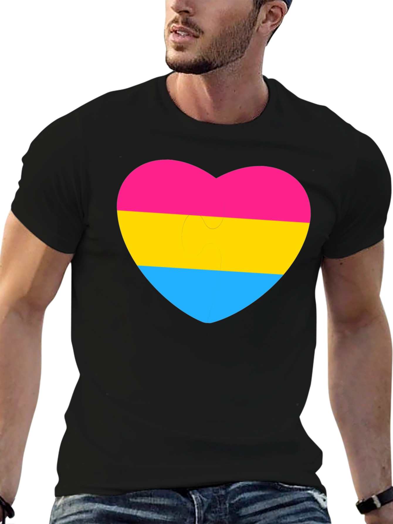 Pansexual Pride Heart Graphic Tee - Black