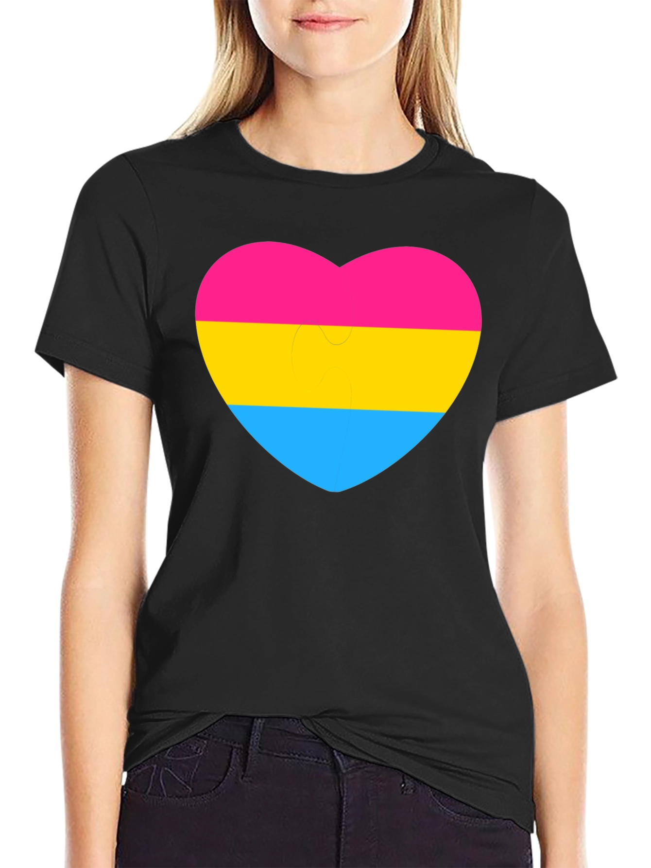 Pansexual Pride Heart Graphic Tee - Black