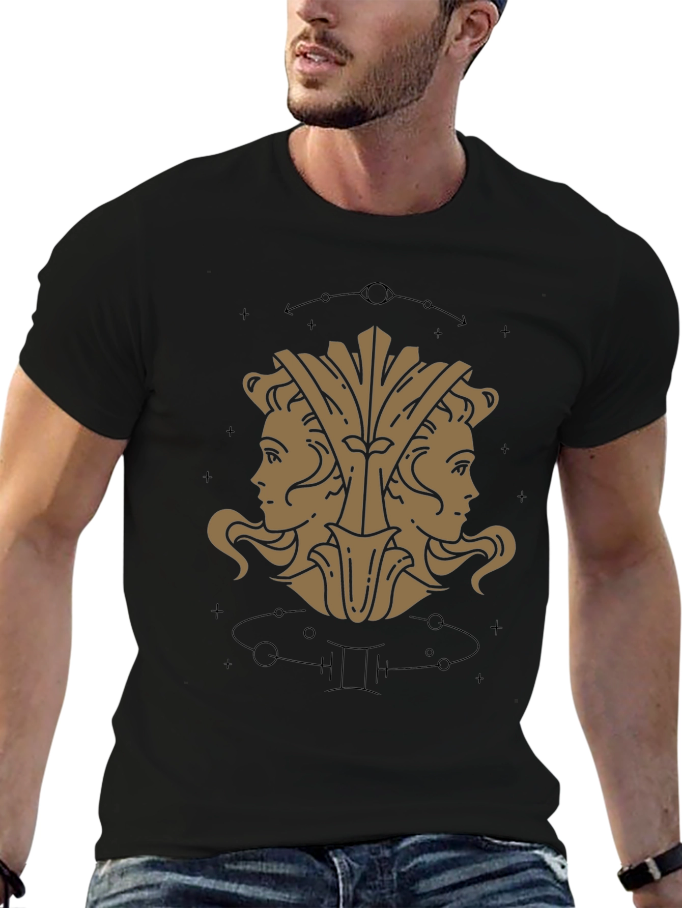 Gemini Zodiac Graphic Tee - Unisex Black T-Shirt