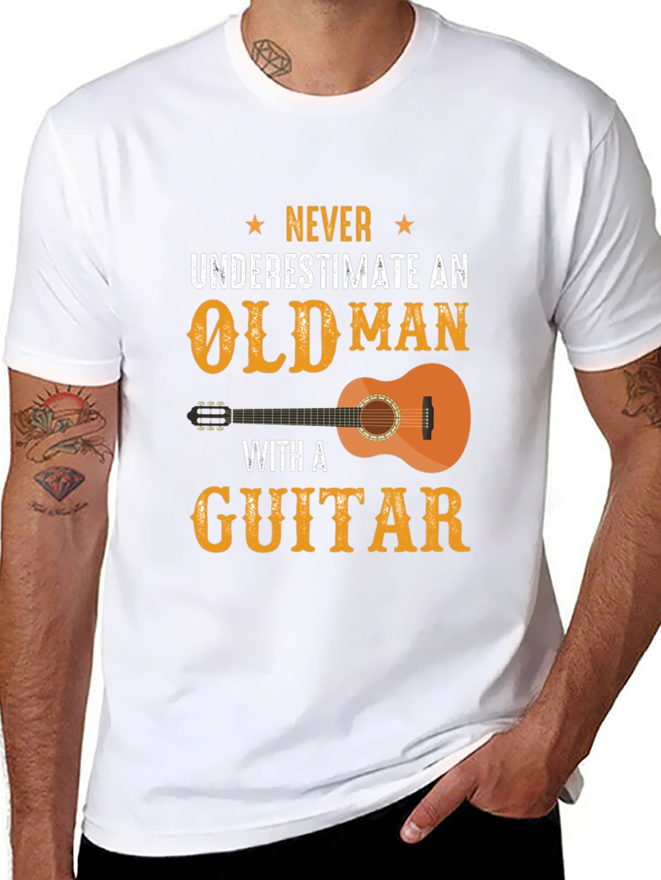 Never Underestimate Old Man with Guitar Graphic Tee