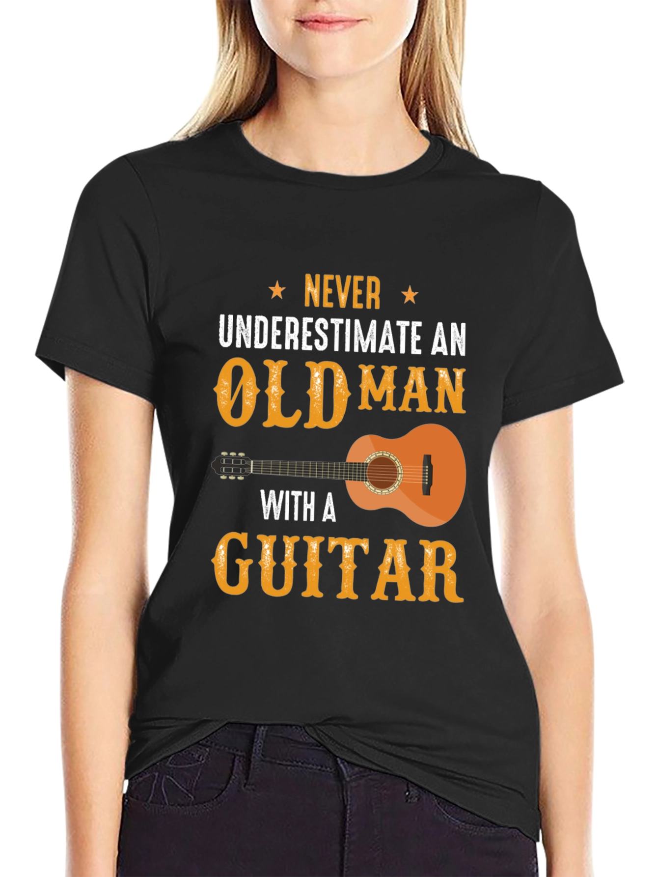 Never Underestimate Old Man with Guitar Graphic Tee