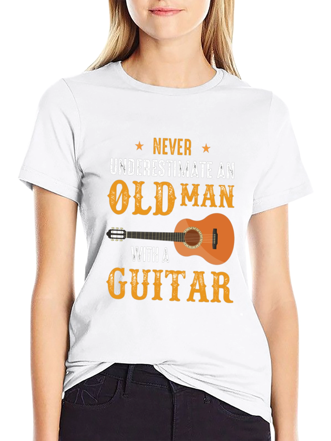 Never Underestimate Old Man with Guitar Graphic Tee