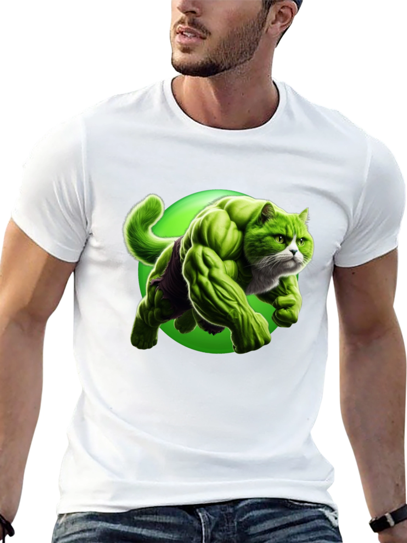 Hulk Cat Graphic T-Shirt - Funny Superhero Tee