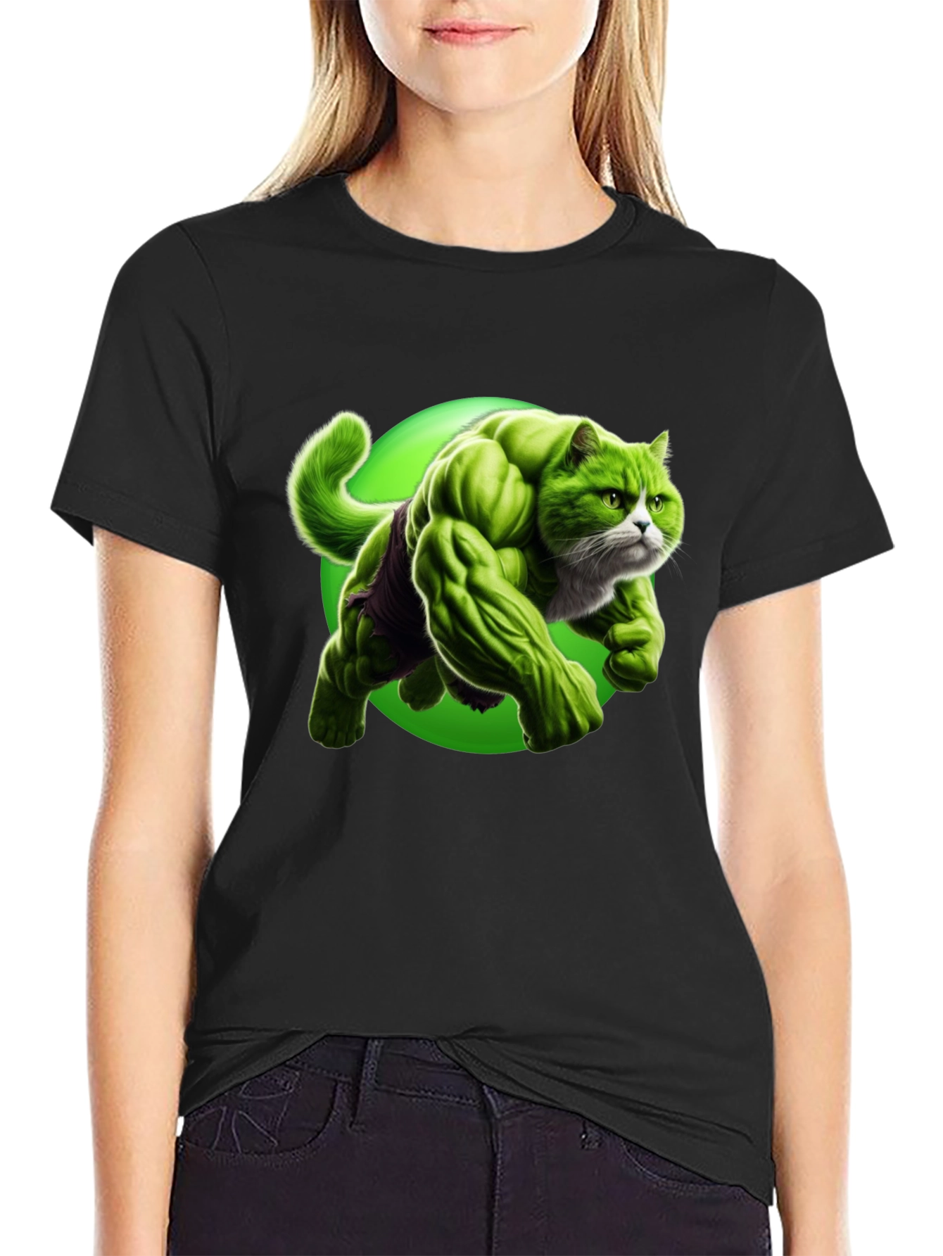 Hulk Cat Graphic T-Shirt - Funny Superhero Tee