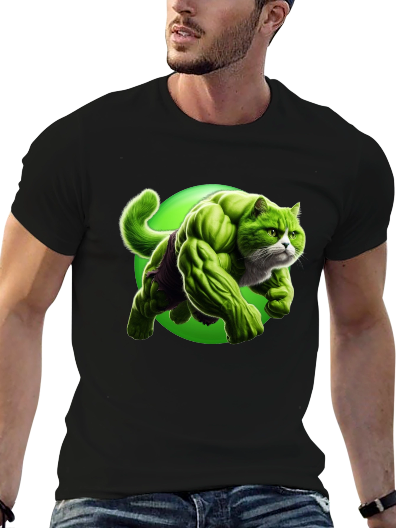 Hulk Cat Graphic T-Shirt - Funny Superhero Tee