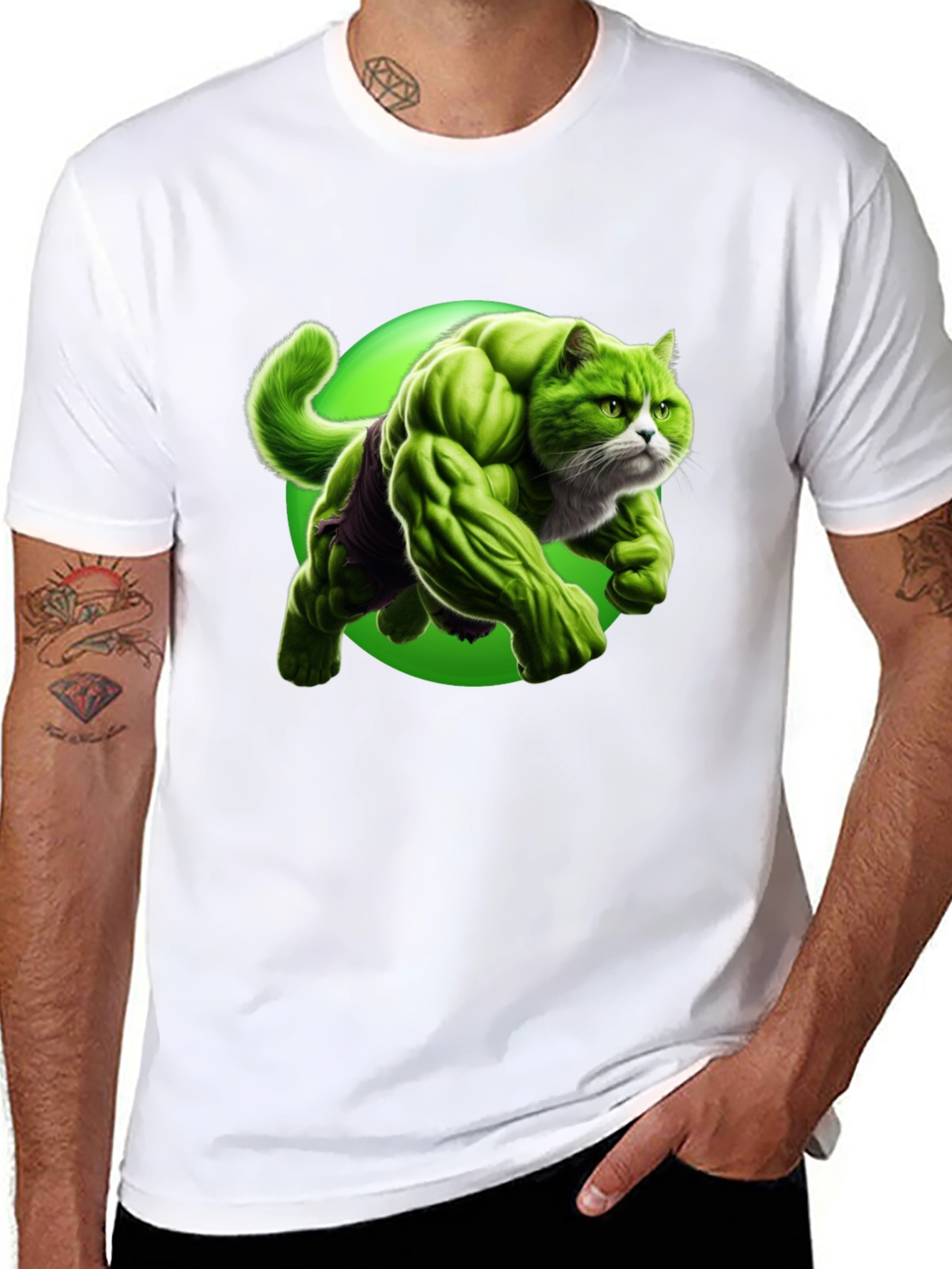 Hulk Cat Graphic T-Shirt - Funny Superhero Tee