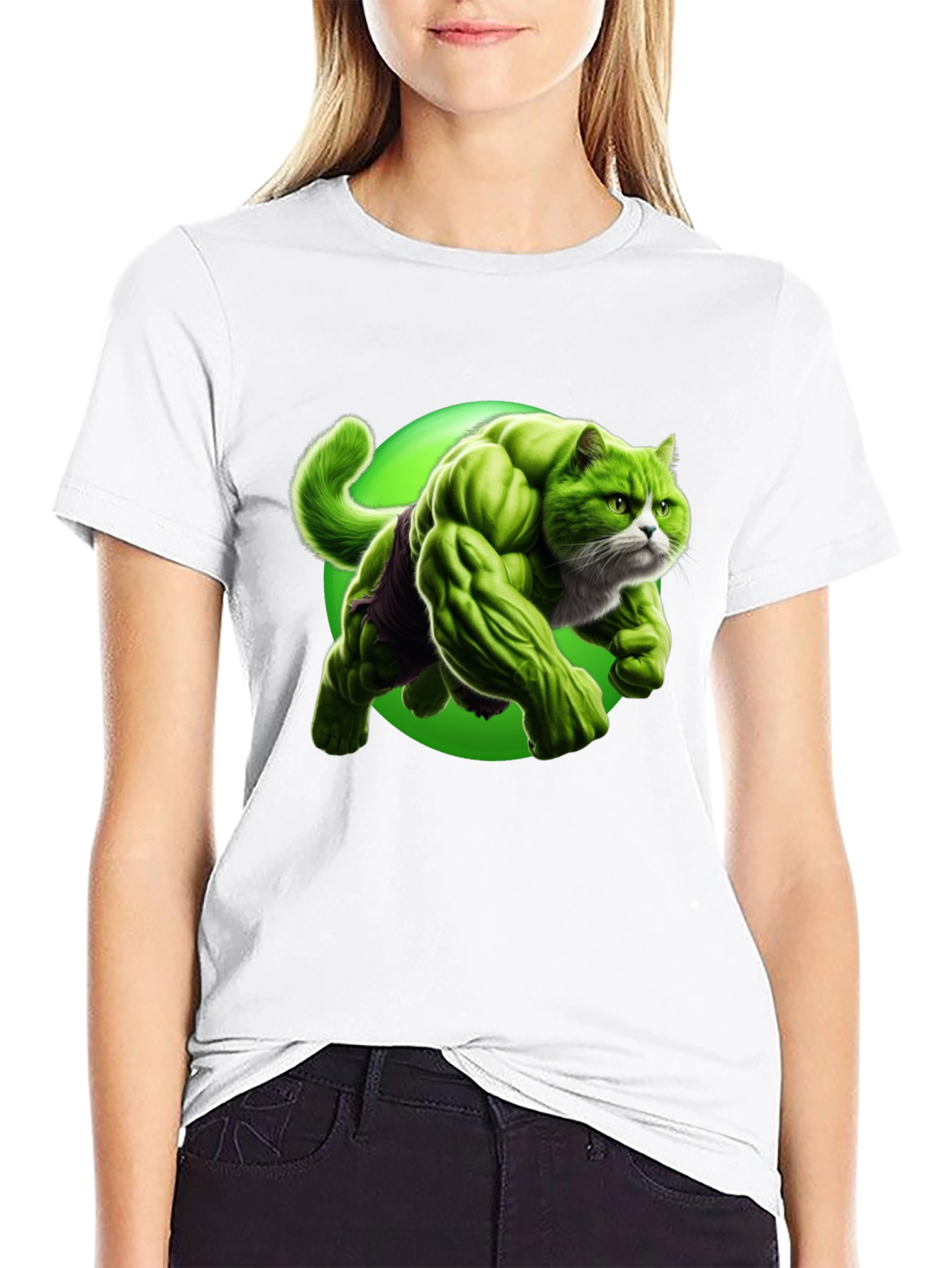 Hulk Cat Graphic T-Shirt - Funny Superhero Tee