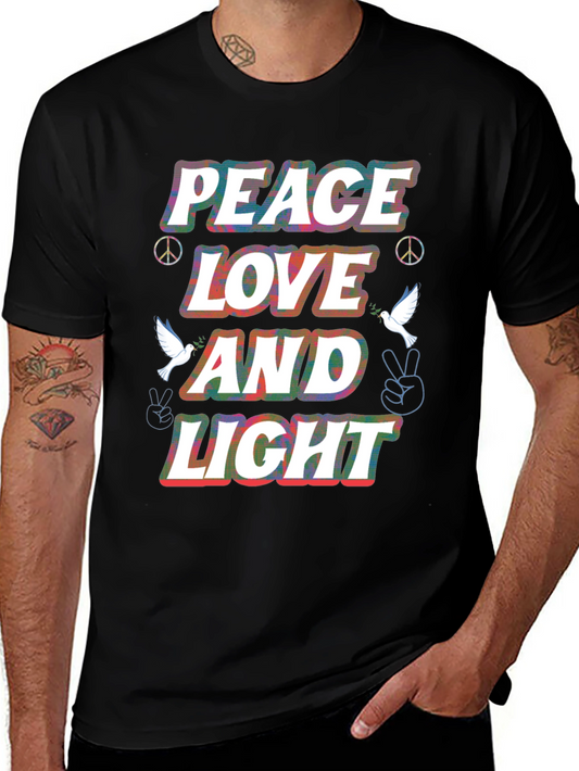 Peace Love & Light Graphic T-Shirt - Retro Hippie Style