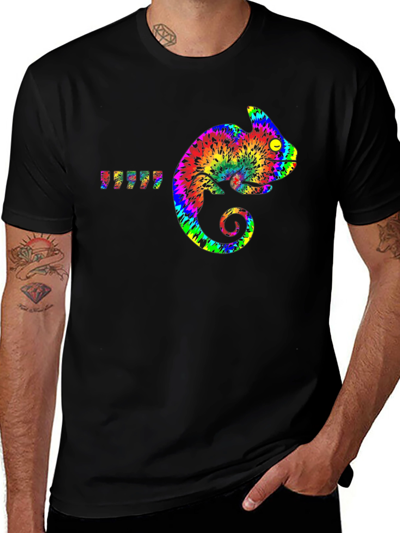 Rainbow Chameleon Graphic Tee - Mens Black T-Shirt
