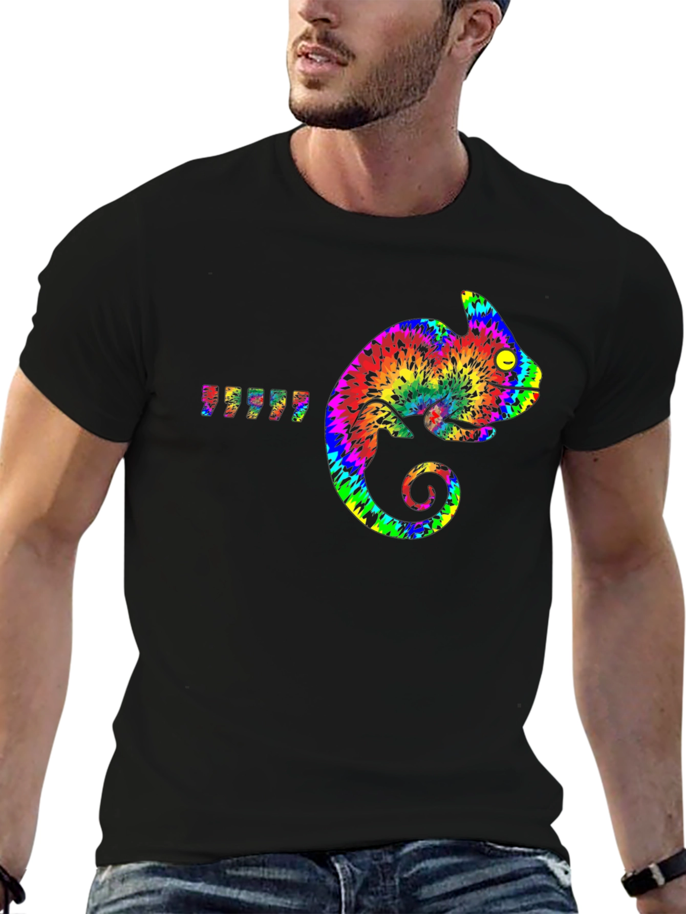 Rainbow Chameleon Graphic Tee - Mens Black T-Shirt
