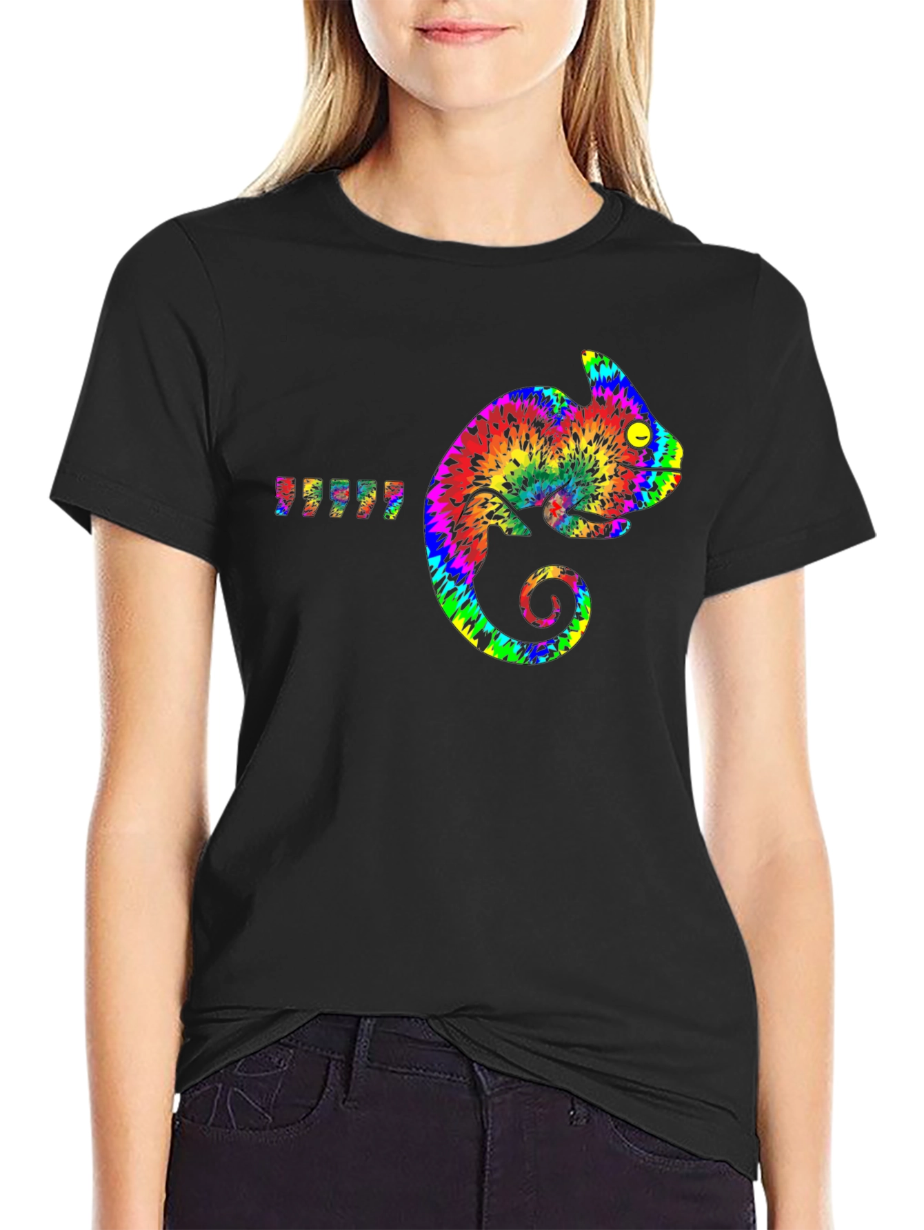 Rainbow Chameleon Graphic Tee - Mens Black T-Shirt