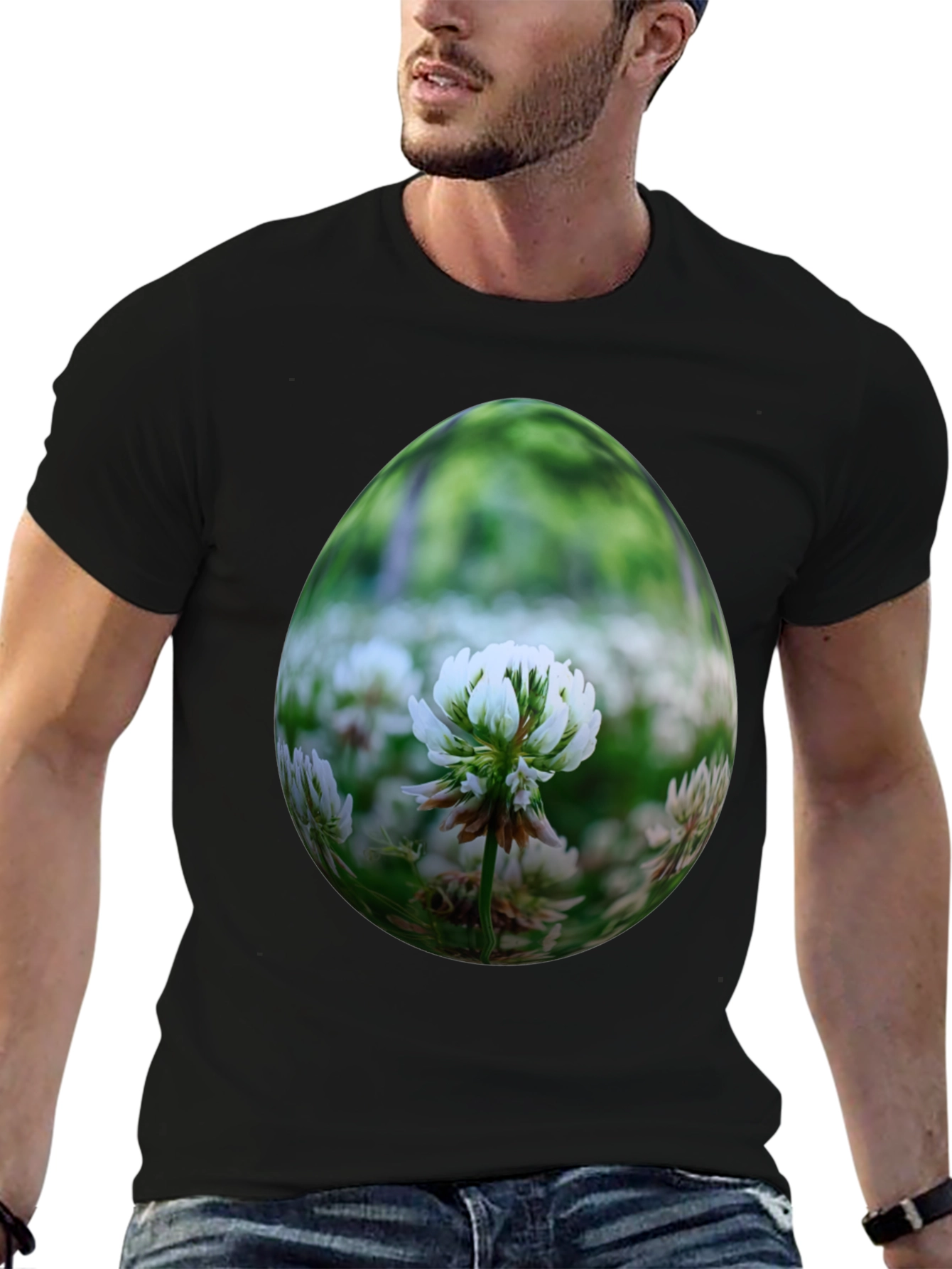 Clover Field Egg Graphic Black T-Shirt