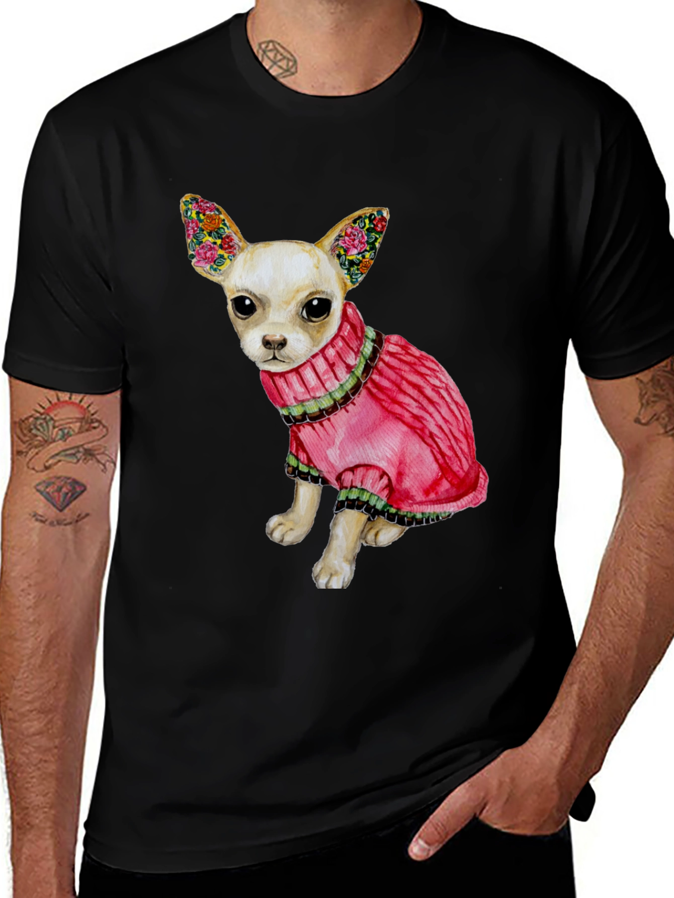 Dog Lovers Tee: Chihuahua in Pink Sweater